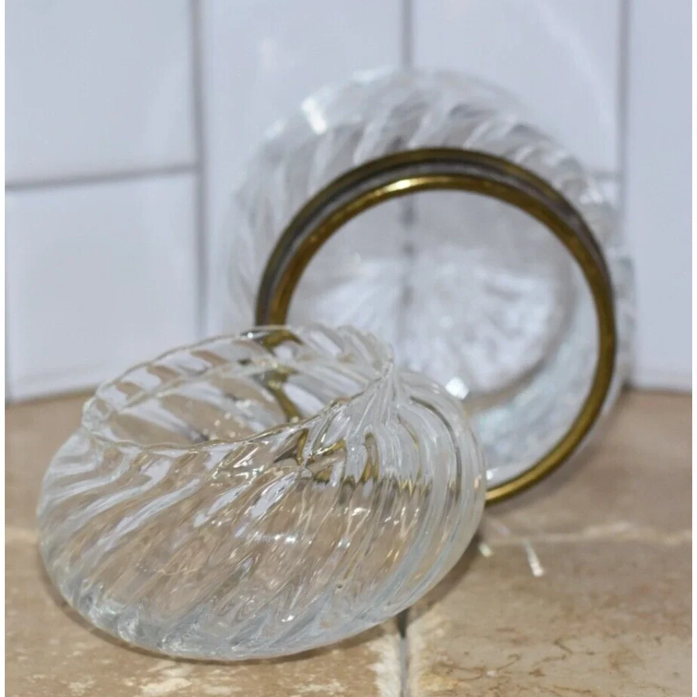 Vintage MCM HAND BLOWN SWIRL GLASS BRASS TOMMASI BARBI LIDDED JAR